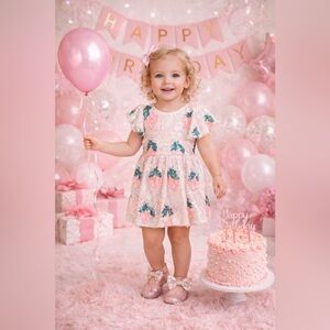 Brand New Lola + The Boys Strawberries & Cream Sequin 2T Boutique Birthday Dress